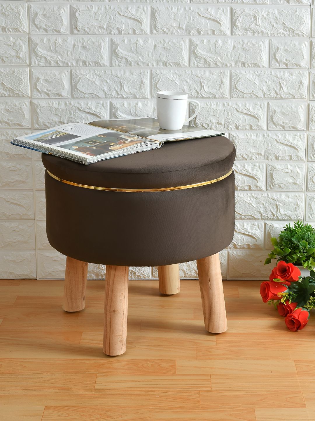 Shadowkart Brown Wooden Round Shaped Ottomans-picture-24