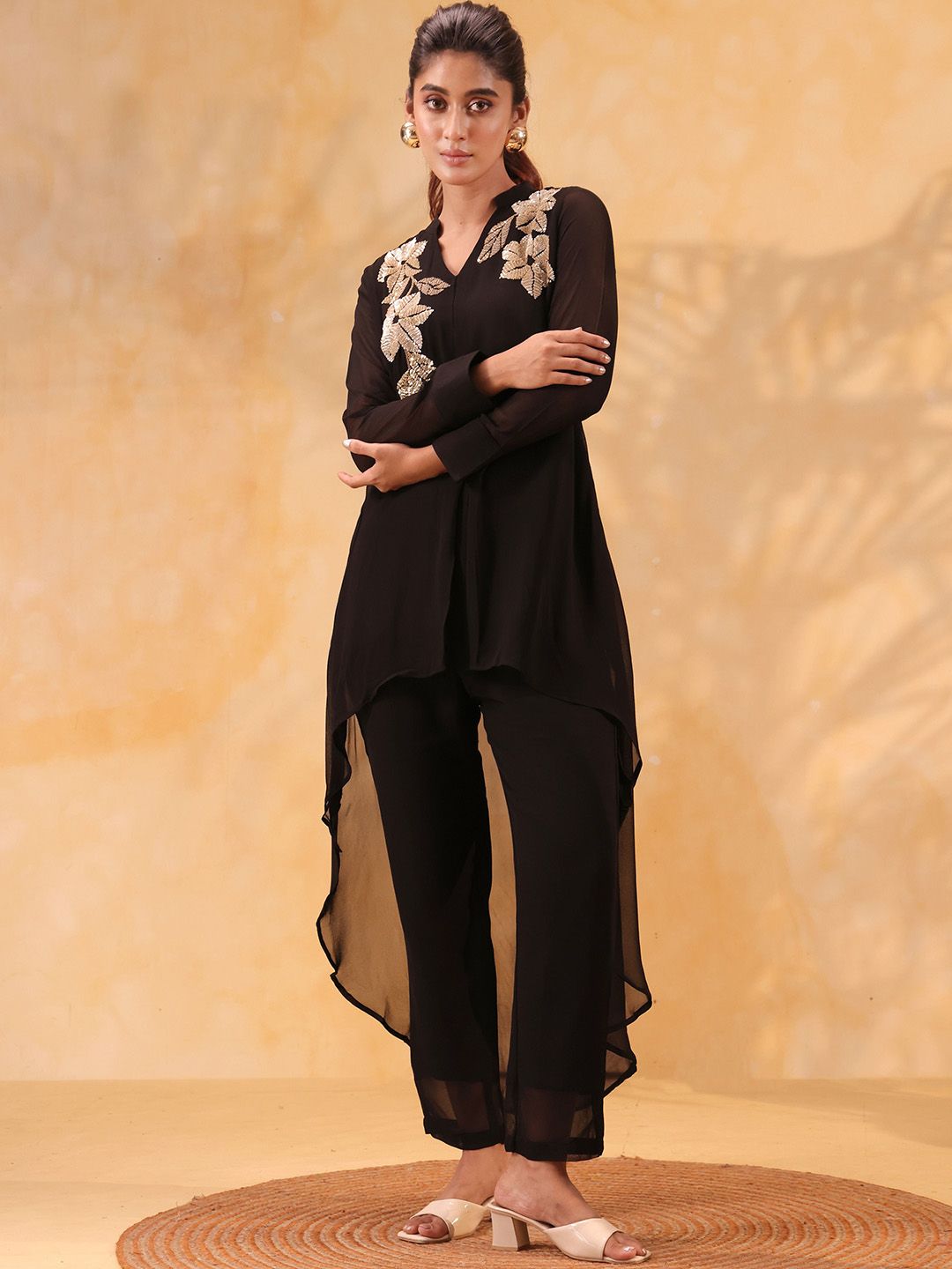 ORAT Embroidered Mandarin Collar Neck Top With TrousersCo-Ords-picture-17