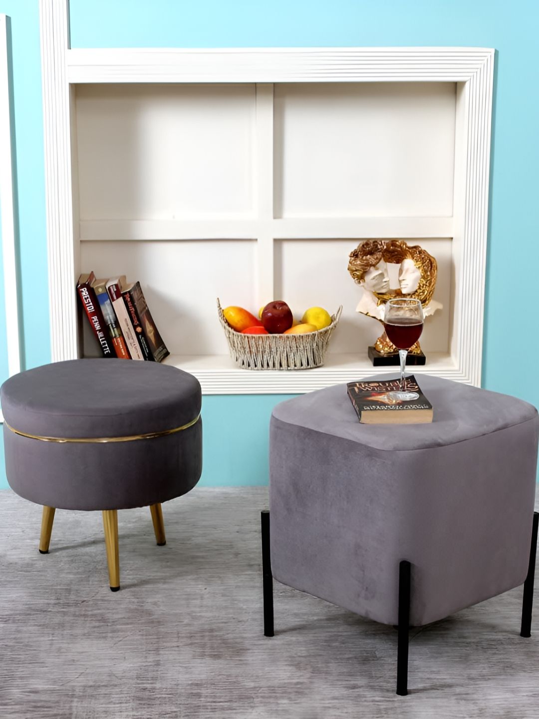 Shadowkart Set Of 2 Grey Sitting Mudda Puffy Stool Ottomans-picture-28