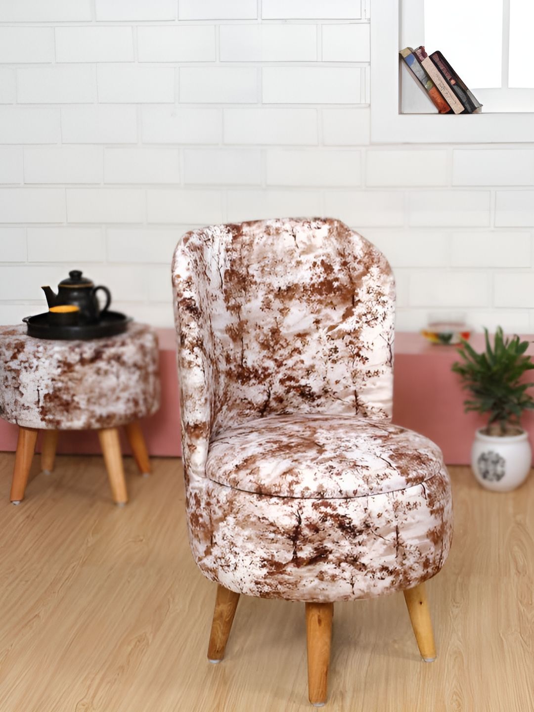 Shadowkart Brown & White Printed Wooden Pouffe Mudda Stool-picture-30