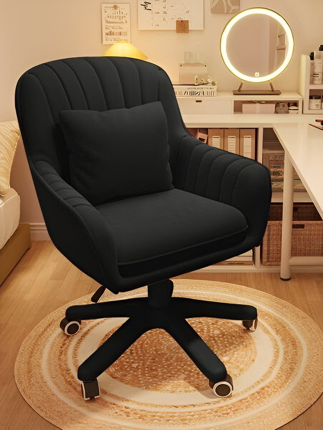 Oakcraft Black Striped Velvet Study Chair-image-48