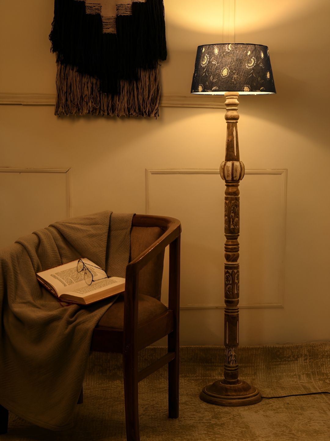 green girgit Blue & Brown Printed Wooded Floor Lamps-picture-19