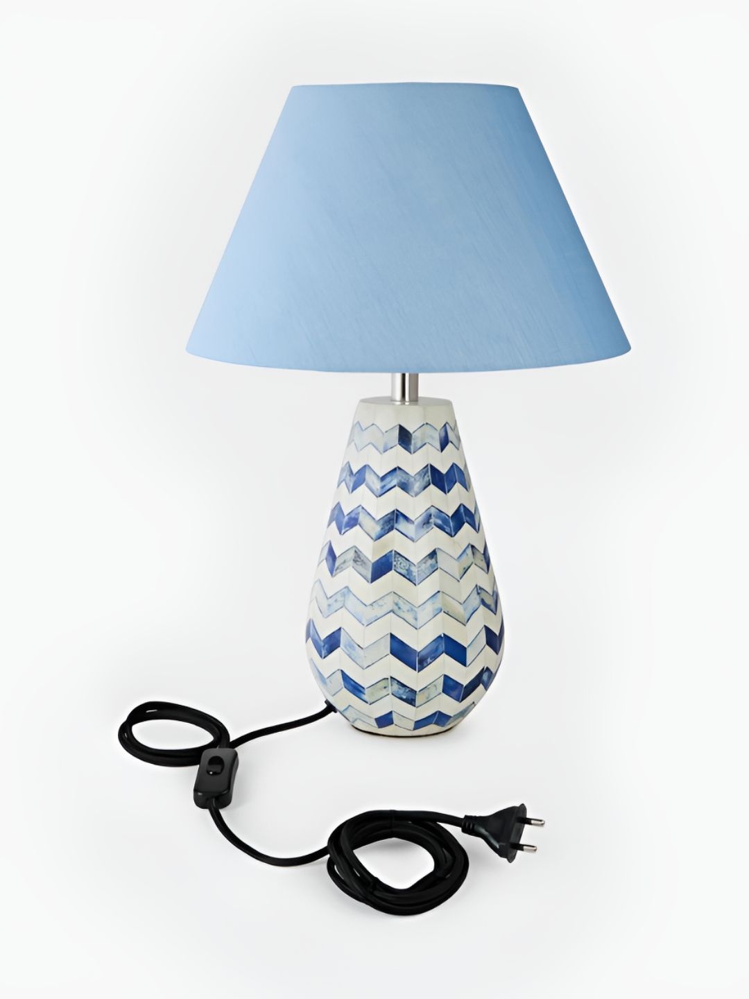 Fabindia Blue Printed Wood Spherical Table Lamp-image-41