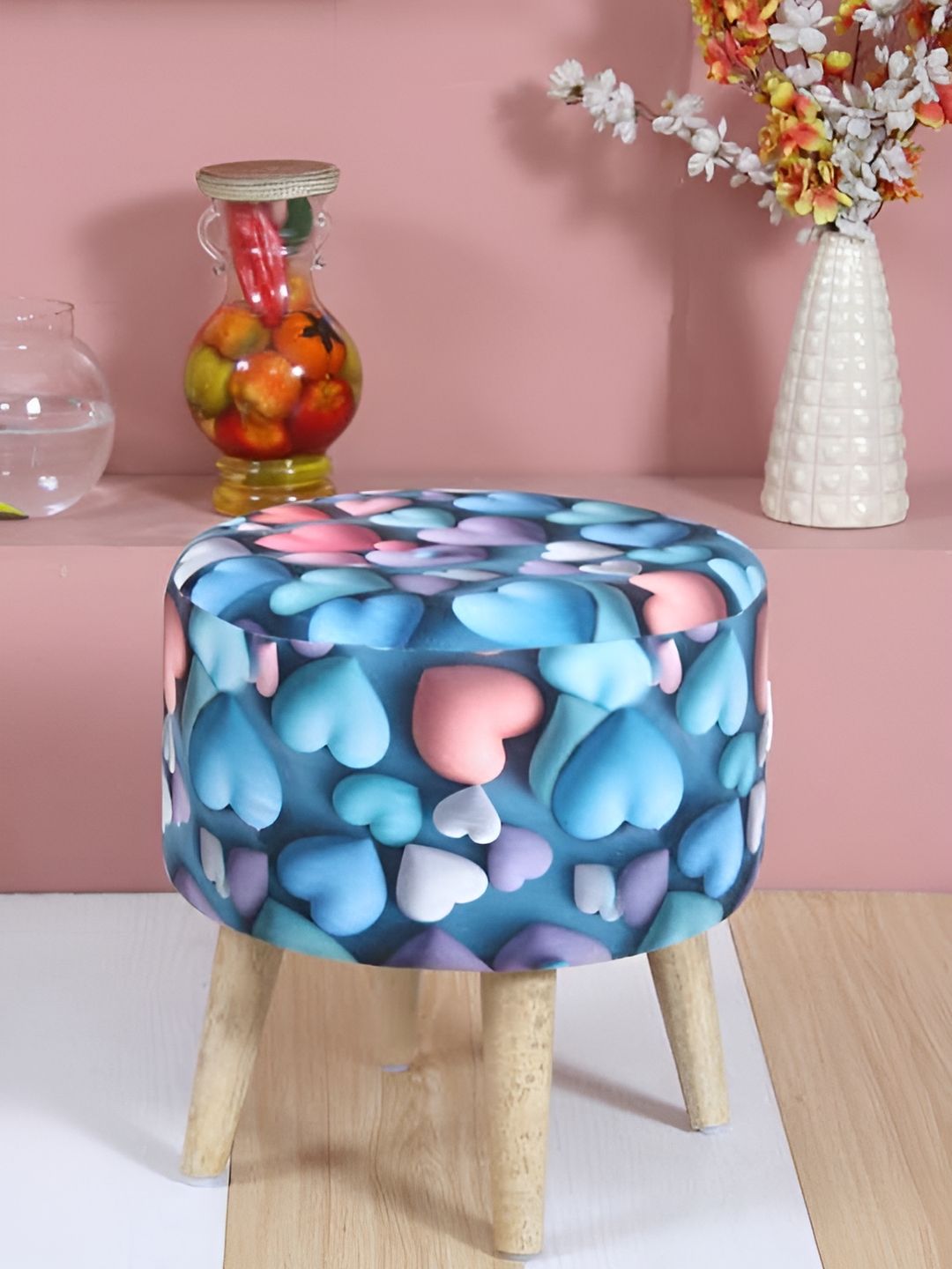 Shadowkart Blue & Pink Printed Wooden Ottomans-image-18