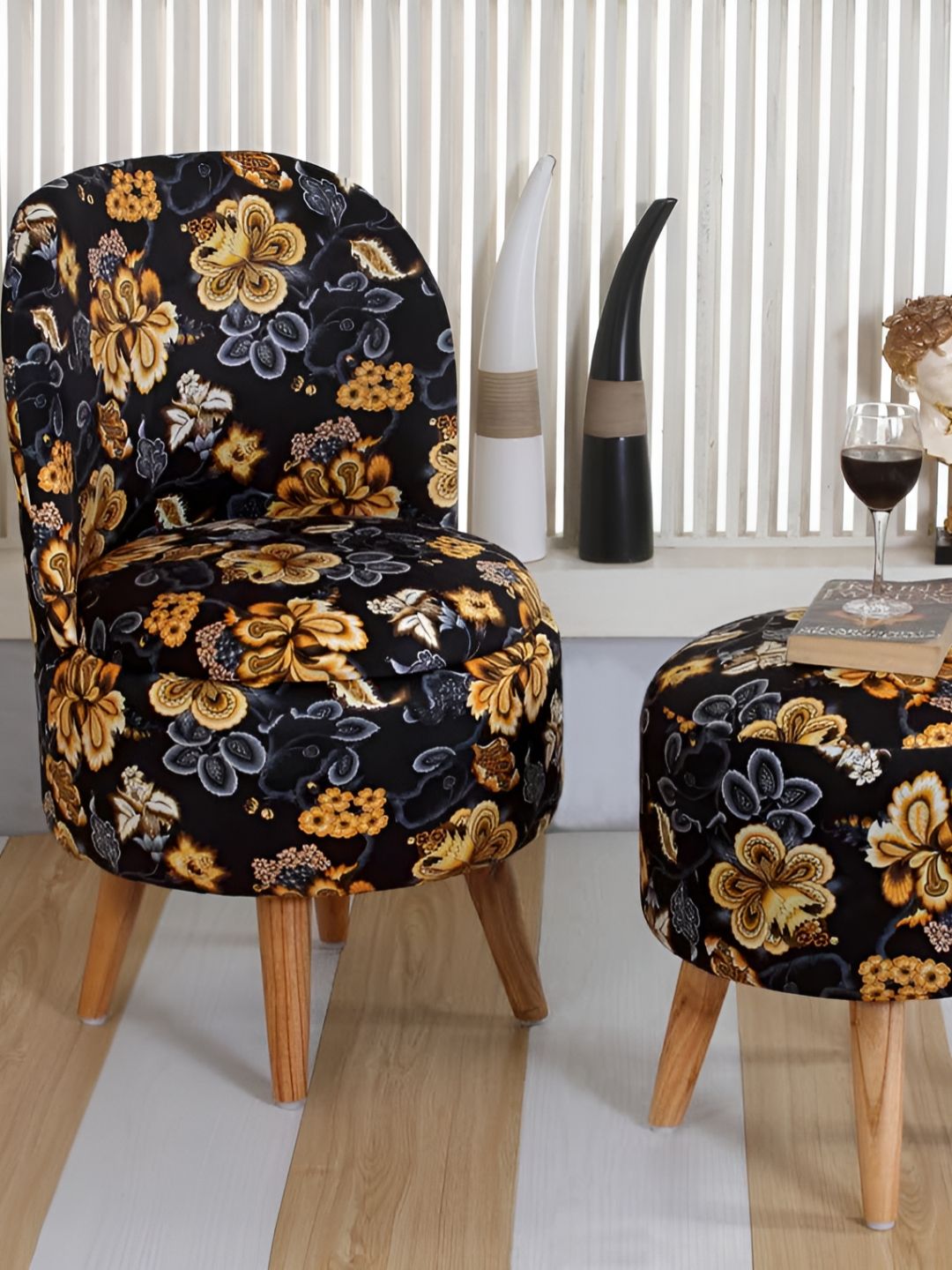Shadowkart 2Pc Black Wooden Mudda Pouffe Ottoman-image-42