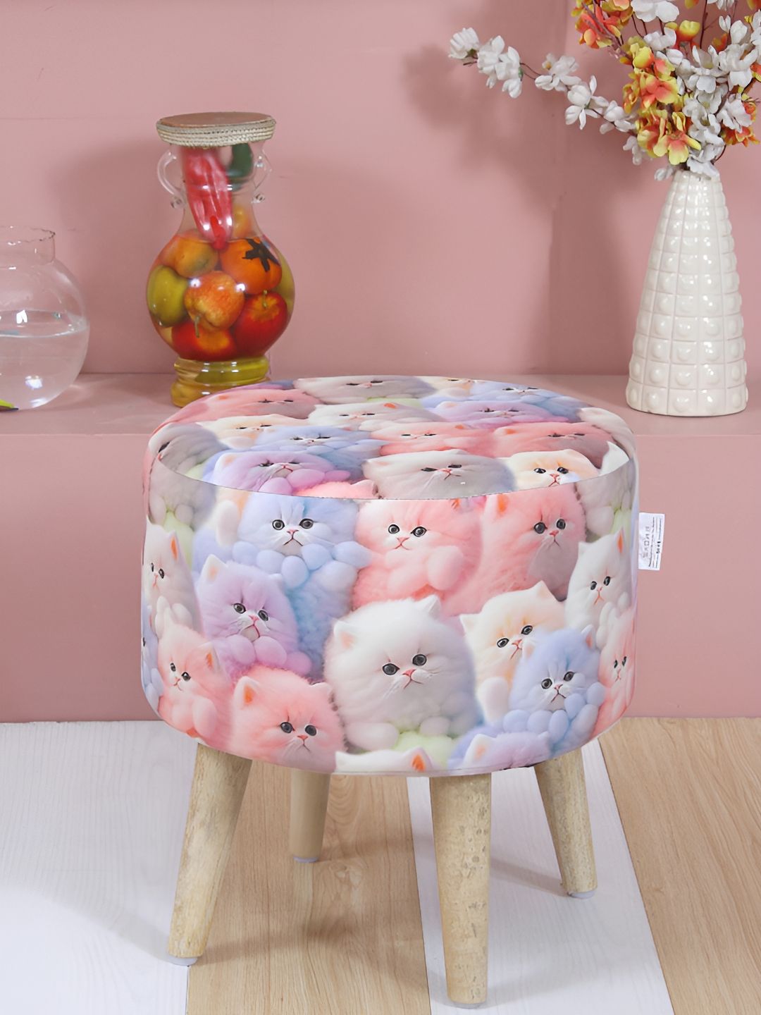 Shadowkart Blue & Pink Wooden Mudda Pouffe Ottoman-picture-28
