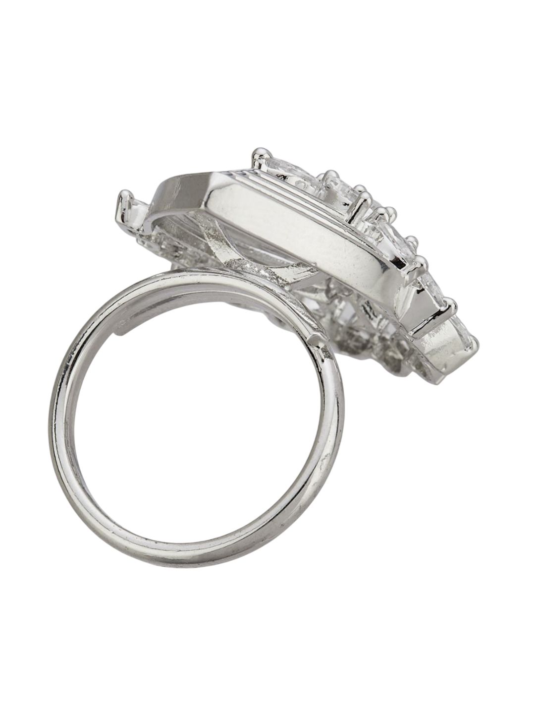 ATIBELLE Set Of 2 Silver-Plated Cubic Zirconia Stone Studded Adjustable Finger Ring