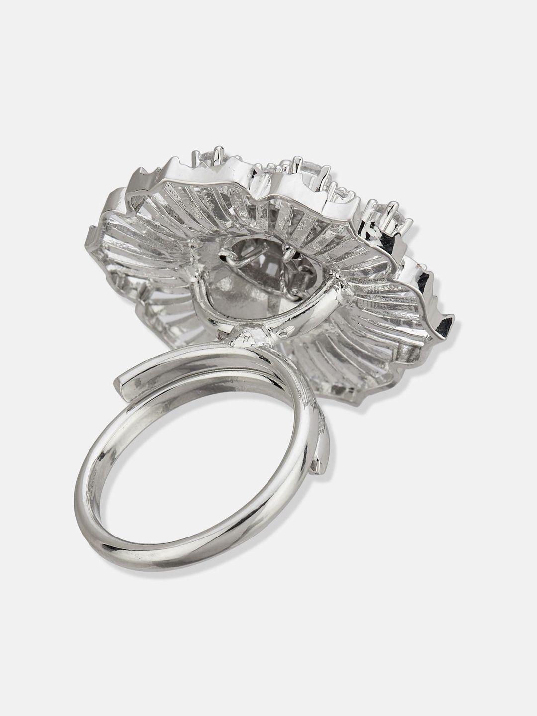 ATIBELLE Set Of 2 Silver-Plated Cubic Zirconia Stone Studded Adjustable Finger Ring