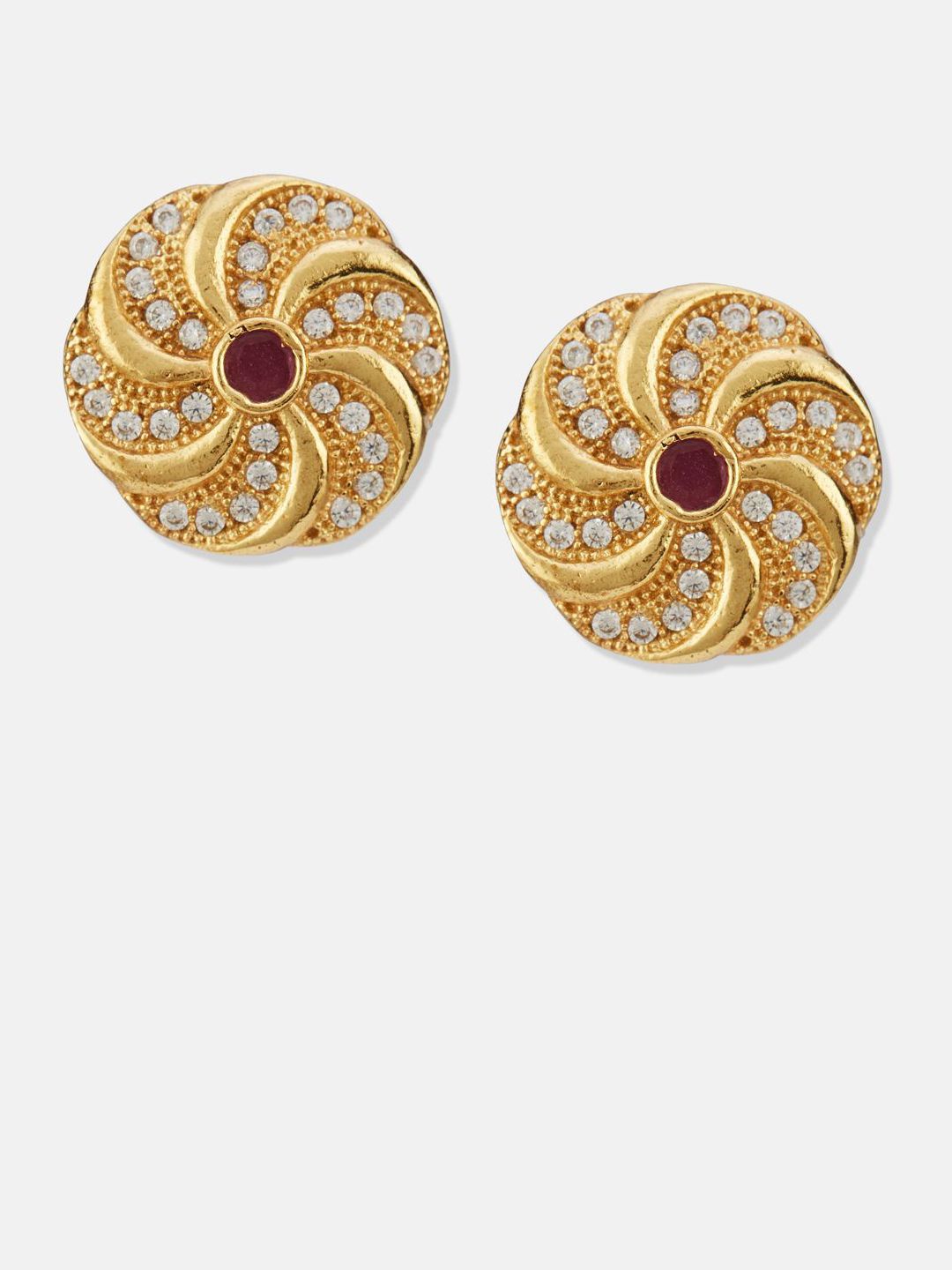 ATIBELLE Set Of 2 Gold-Plated Cubic Zirconia Studded Floral Shaped Studs