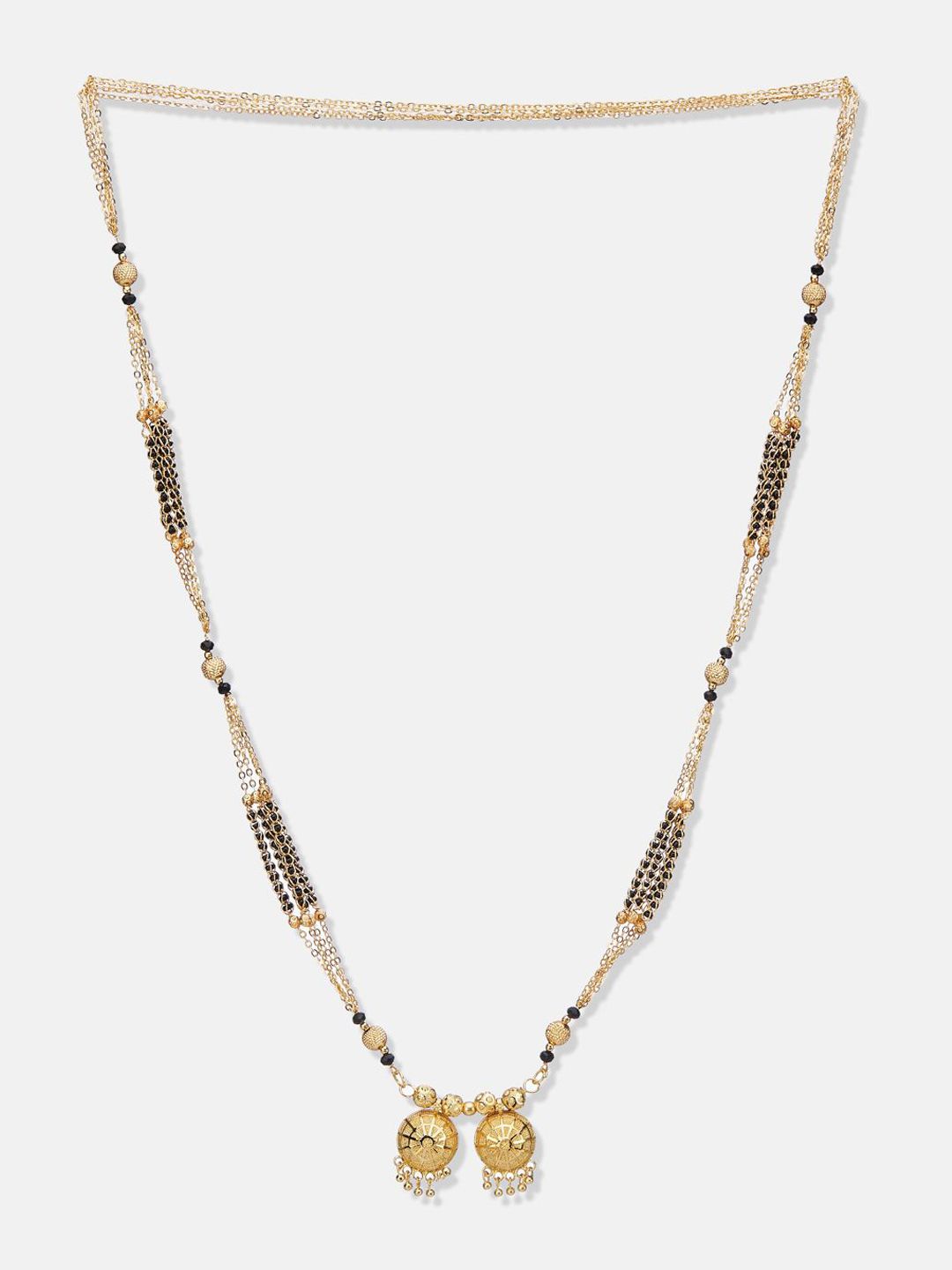 ATIBELLE Set of 2 Gold-Plated Cubic Zirconia Stones Studded and Beaded Mangalsutras