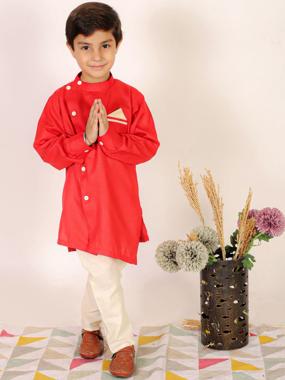 Superminis Boys Band Collar Pure Cotton Straight Kurta With Pyjama-picture-20