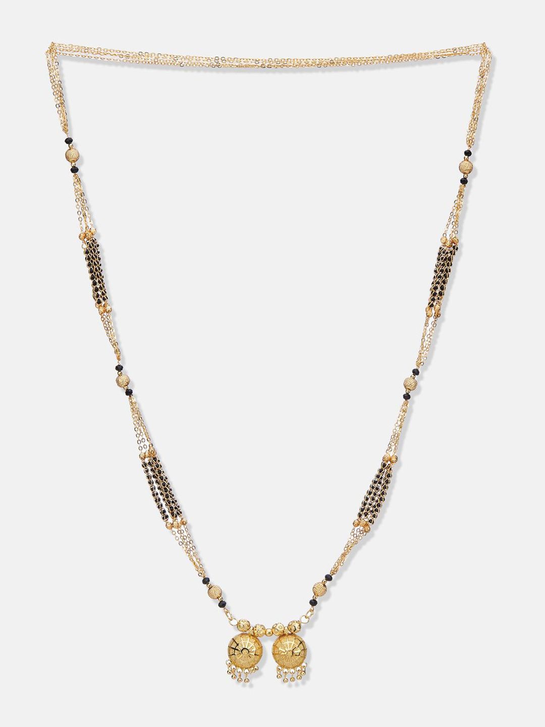 ATIBELLE Set of 2 Gold-Plated Cubic Zirconia Stones Studded and Beaded Mangalsutras