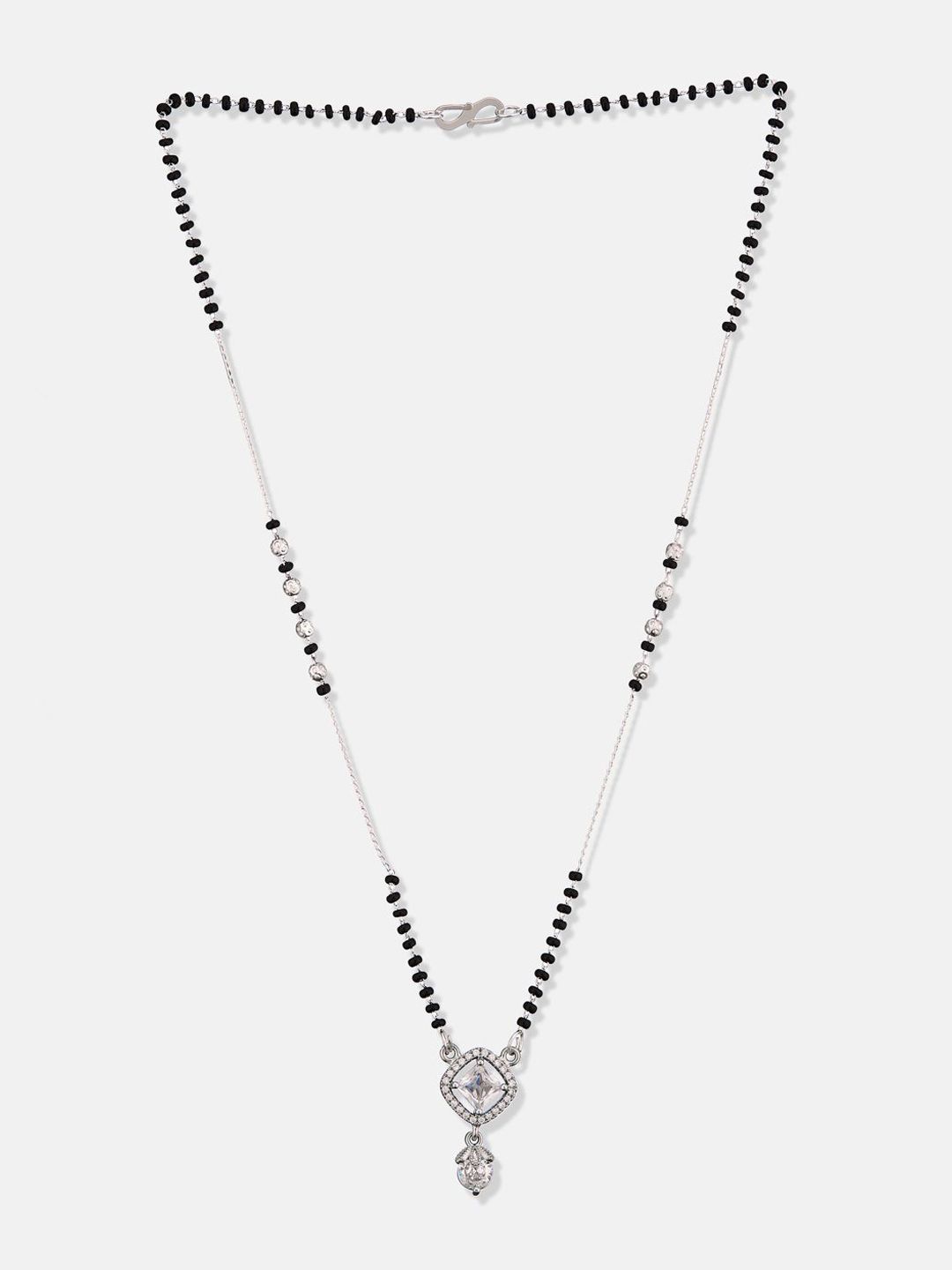 ATIBELLE Set of 2 Silver-Plated Cubic Zirconia Stones Studded and Beaded Mangalsutras