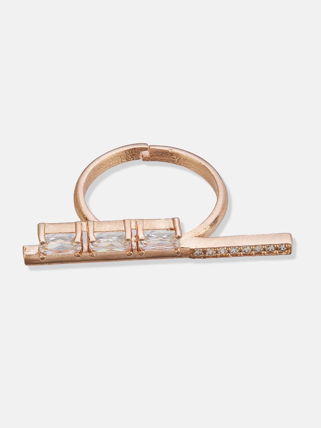 ATIBELLE Set Of 2 Silver-Plated & Rose Gold-Plated Cubic Zirconia Studded Adjustable Ring