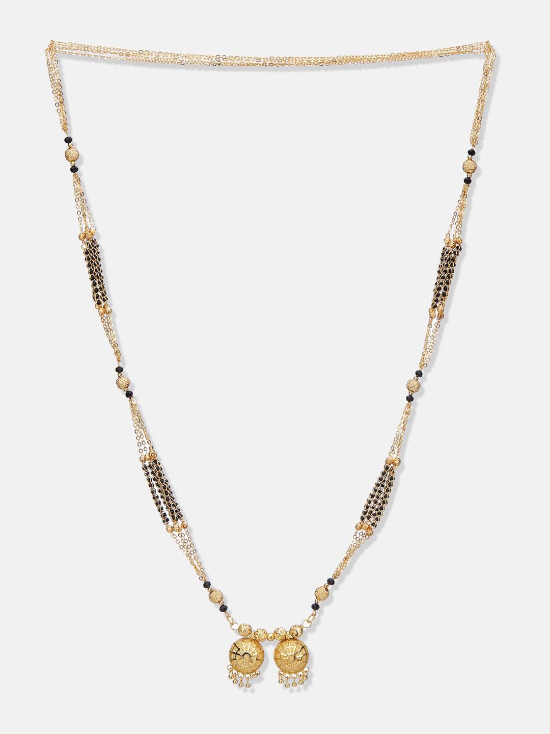 ATIBELLE Set of 2 Gold-Plated Cubic Zirconia Stones Studded and Beaded Mangalsutras