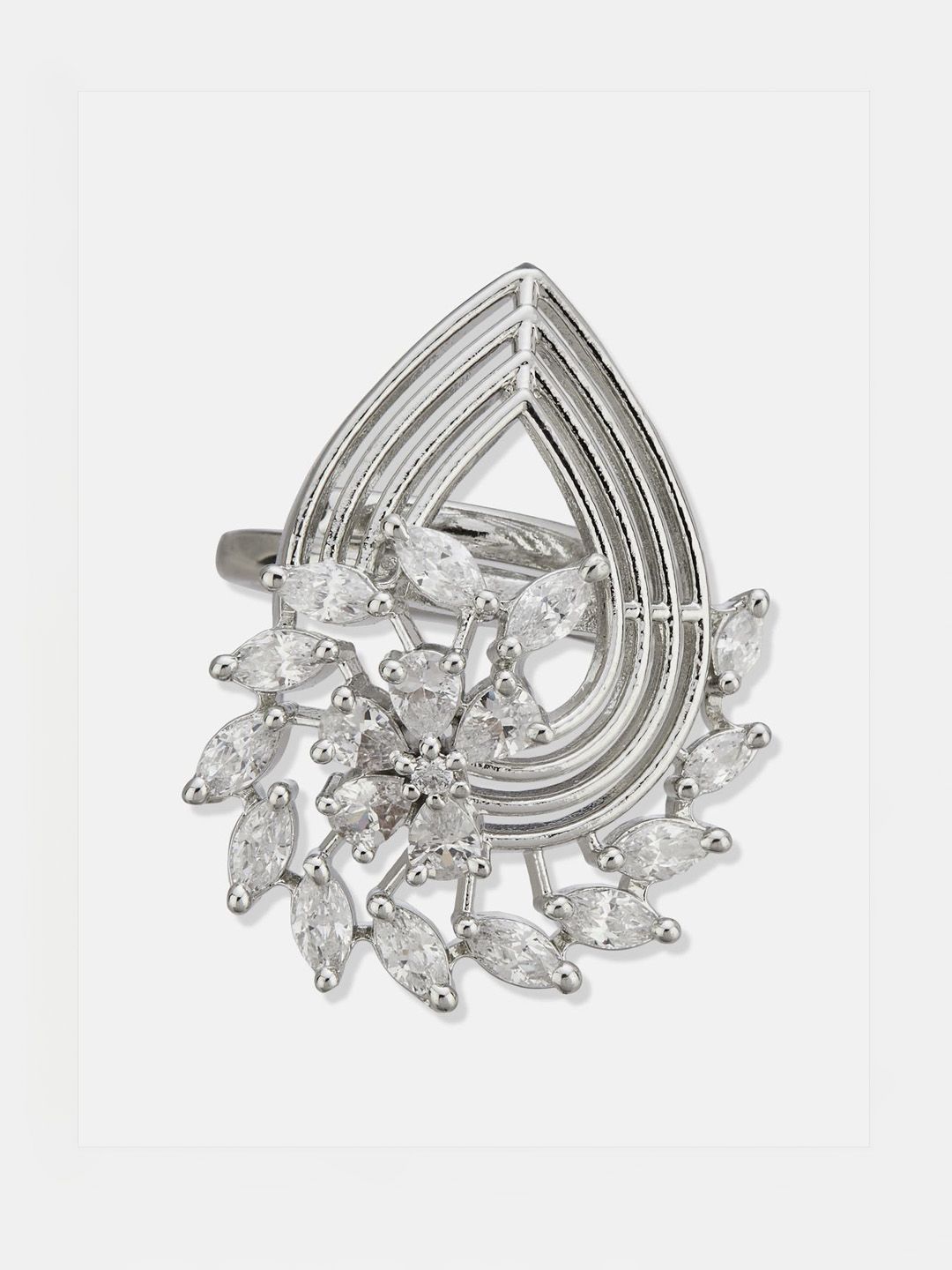ATIBELLE Set Of 2 Silver-Plated & Rose Gold-Plated Cubic Zirconia Studded Adjustable Ring