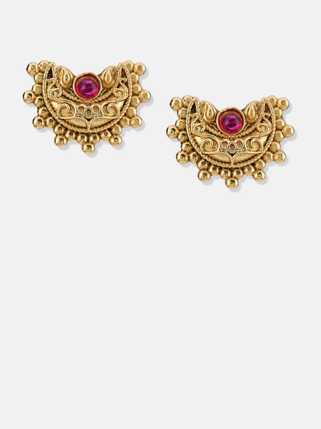 ATIBELLE Set Of 2 Gold-Plated Cubic Zirconia Studded Crescent Shaped Meenakari Studs