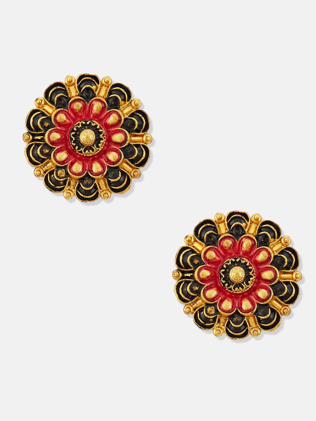 ATIBELLE Set Of 2 Gold-Plated Cubic Zirconia Studded Floral Shaped Meenakari Studs