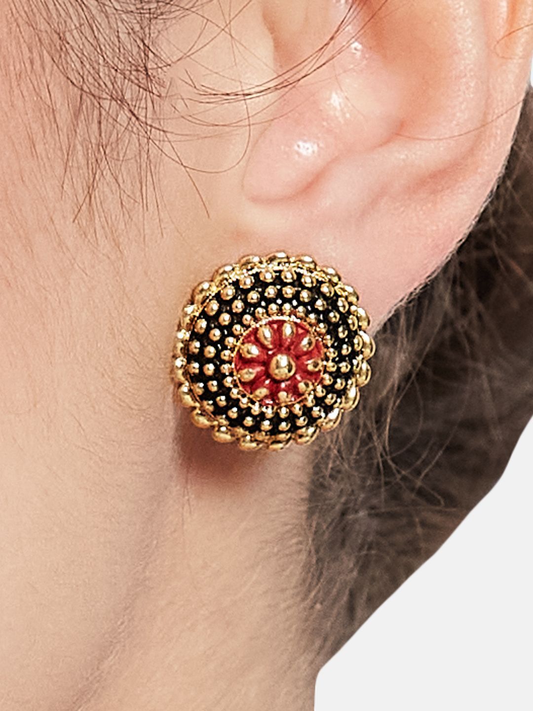 ATIBELLE Set Of 2 Gold-Plated Floral Shaped Meenakari Studs