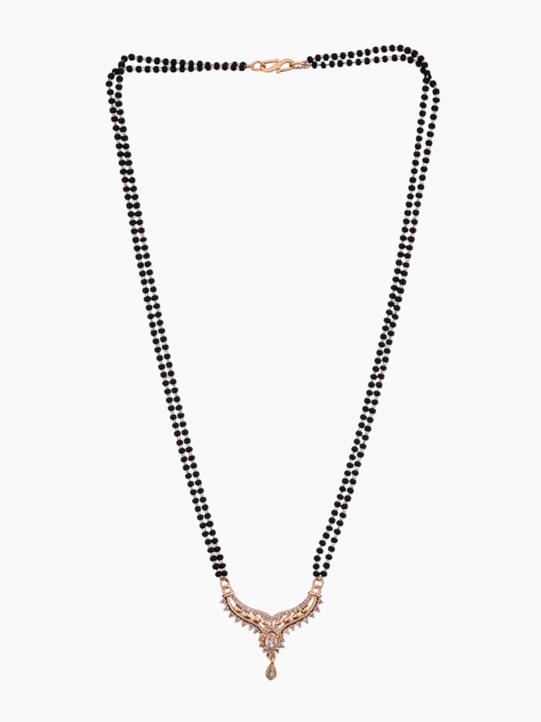 ATIBELLE Set of 2 Rose Gold-Plated Cubic Zirconia Stones Studded and Beaded Mangalsutras