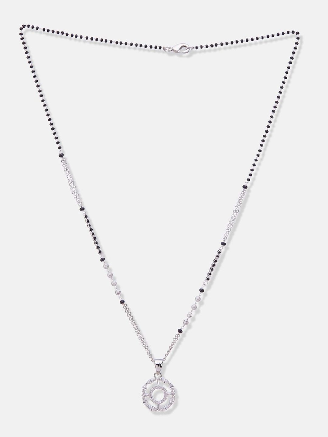 ATIBELLE Set of 2 Silver-Plated Cubic Zirconia Stones Studded and Beaded Mangalsutras