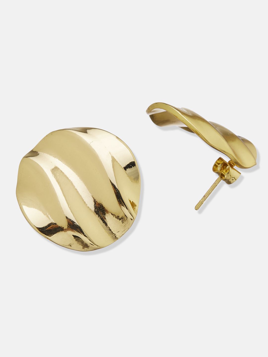 ATIBELLE Set Of 2 Gold-Plated Contemporary Shaped Textured Studs