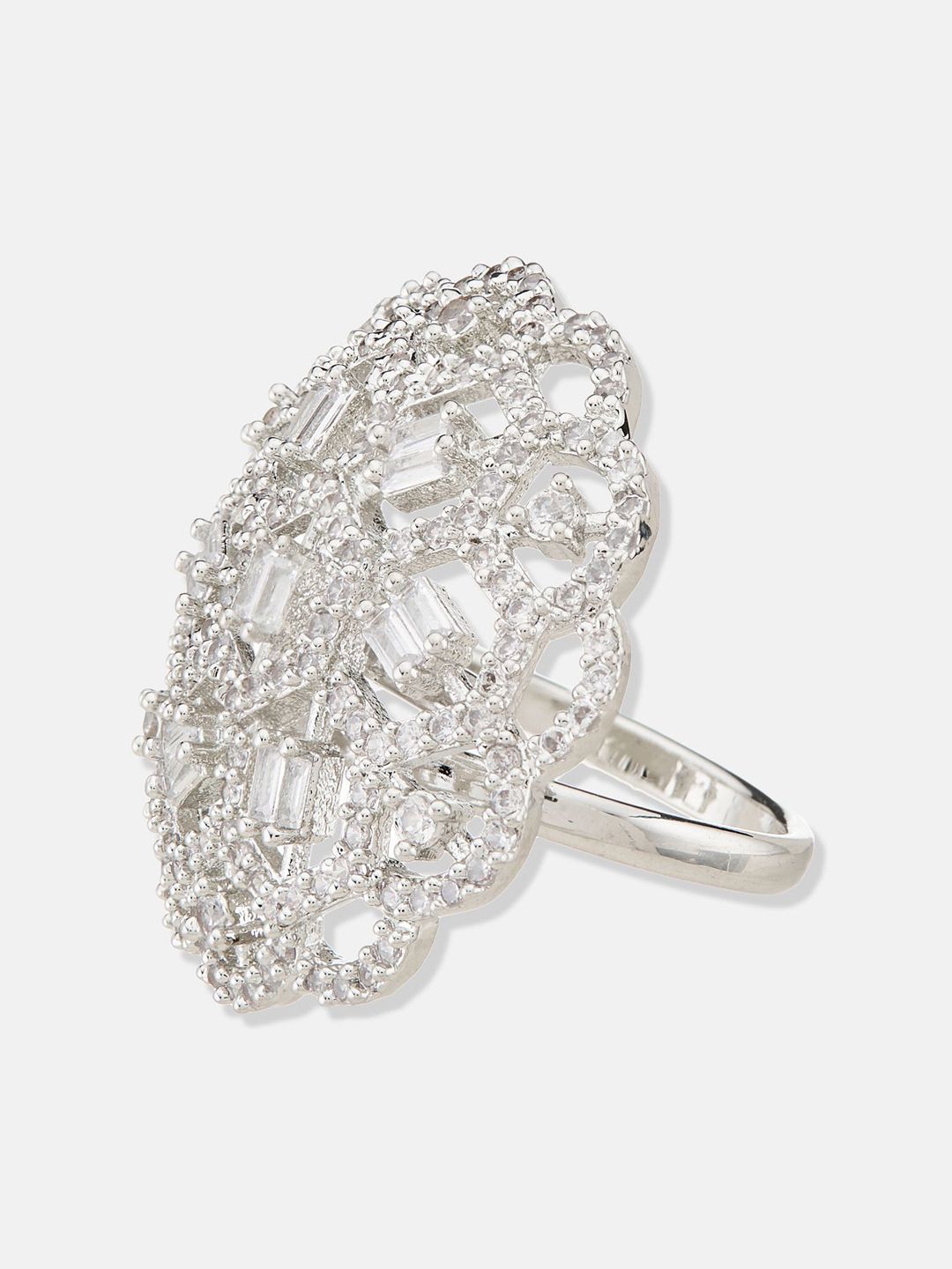 ATIBELLE Set Of 2 Silver-Plated & Rose Gold-Plated Cubic Zirconia Studded Adjustable Ring