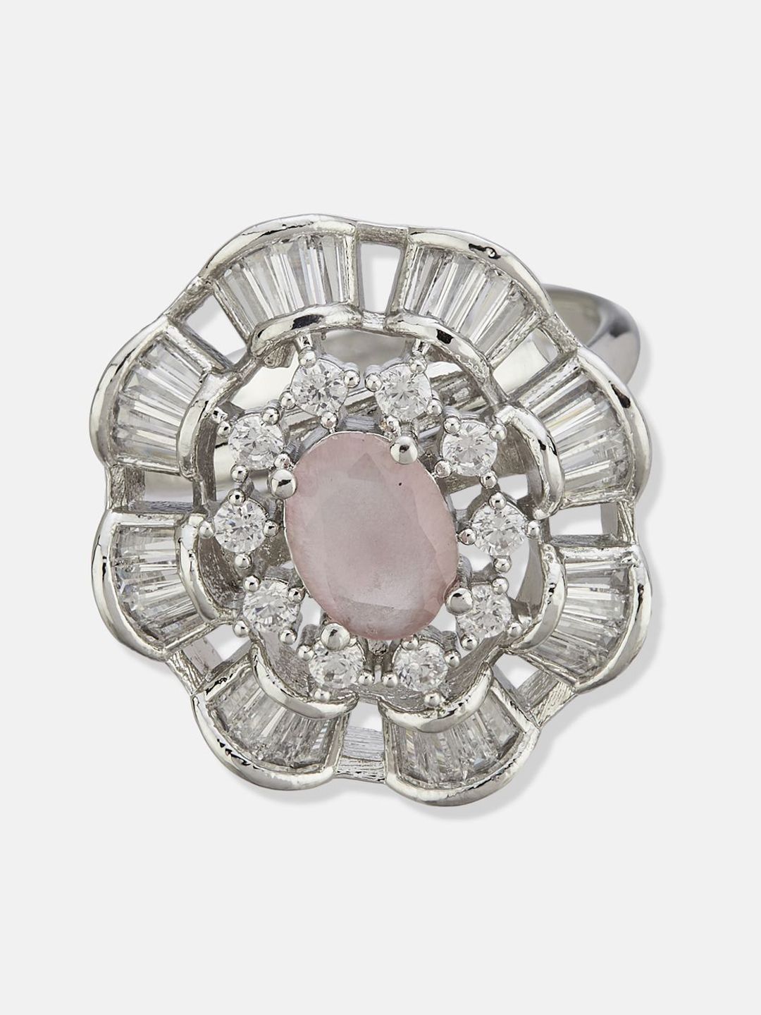 ATIBELLE Set Of 2 Silver-Plated Cubic Zirconia Stone Studded Adjustable Finger Ring