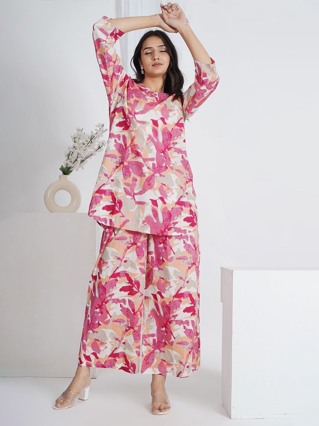 TULSILICIOUS Floral Printed Pure Cotton Tunic with Palazzos-picture-33