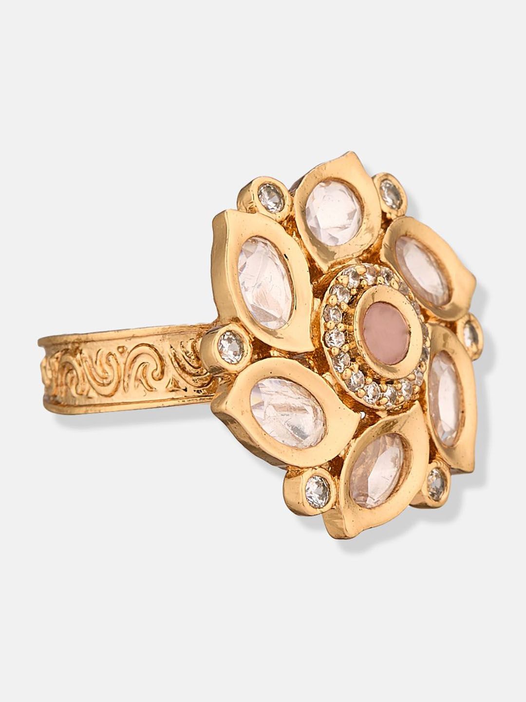ATIBELLE Rose Gold Plated Kundan Stone Studded Jewellery Set