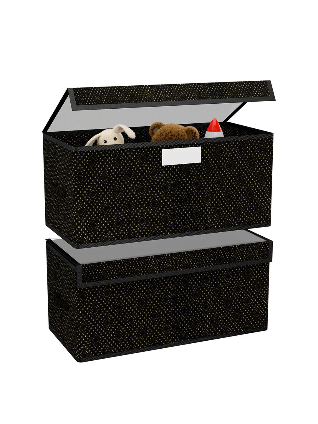 Kuber Industries Black & Beige 2 Pieces Printed Storage Box Organisers With Lid-image-40