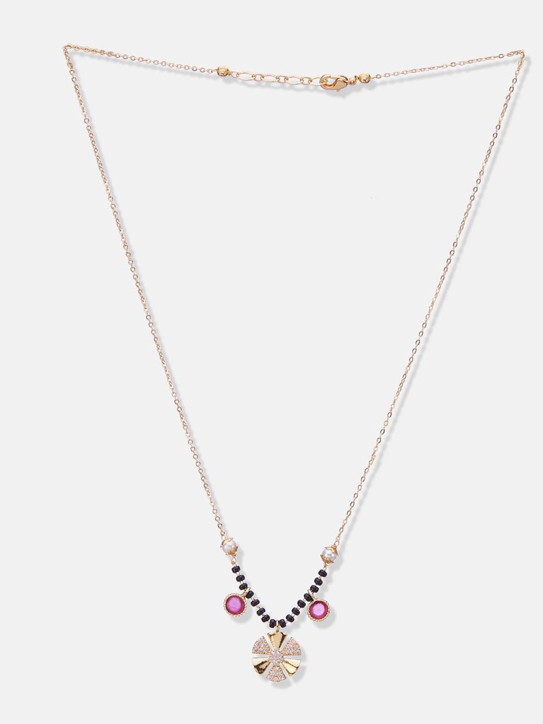 ATIBELLE Set of 2 Silver-Plated Cubic Zirconia Stones Studded and Beaded Mangalsutras