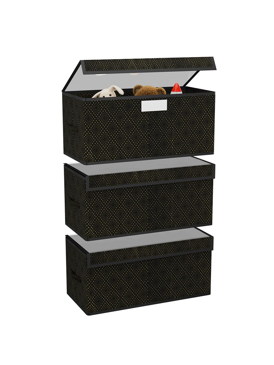 Kuber Industries Black & Beige 3 Pieces Printed Storage Box Organisers With Lid-image-39