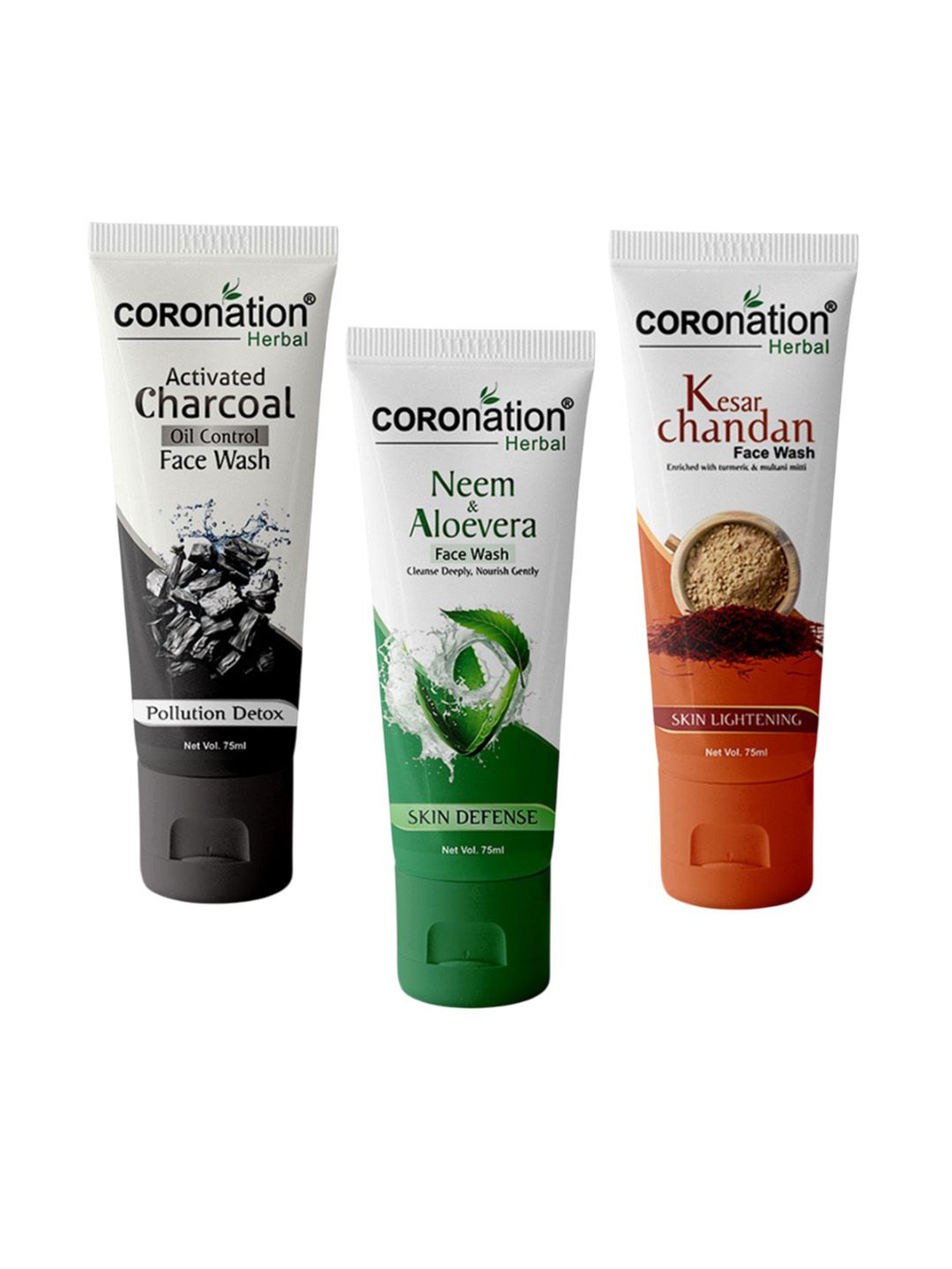 COROnation Herbal Set Of 3 Charcoal, Neem Aloe Vera & Kesar Chandan Face Wash - 75 ml Each-image-29
