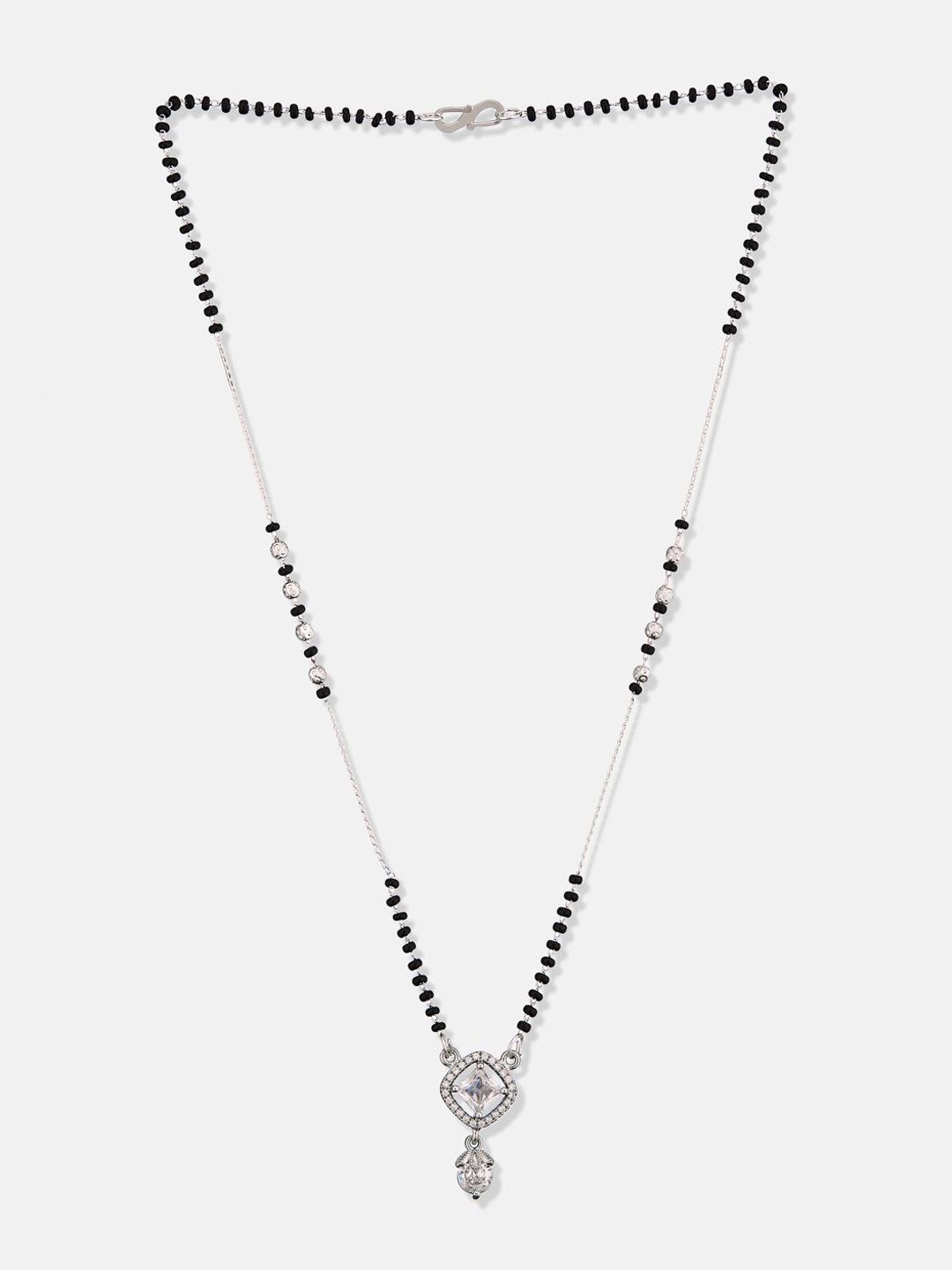 ATIBELLE Set of 2 Silver-Plated Cubic Zirconia Stones Studded and Beaded Mangalsutras