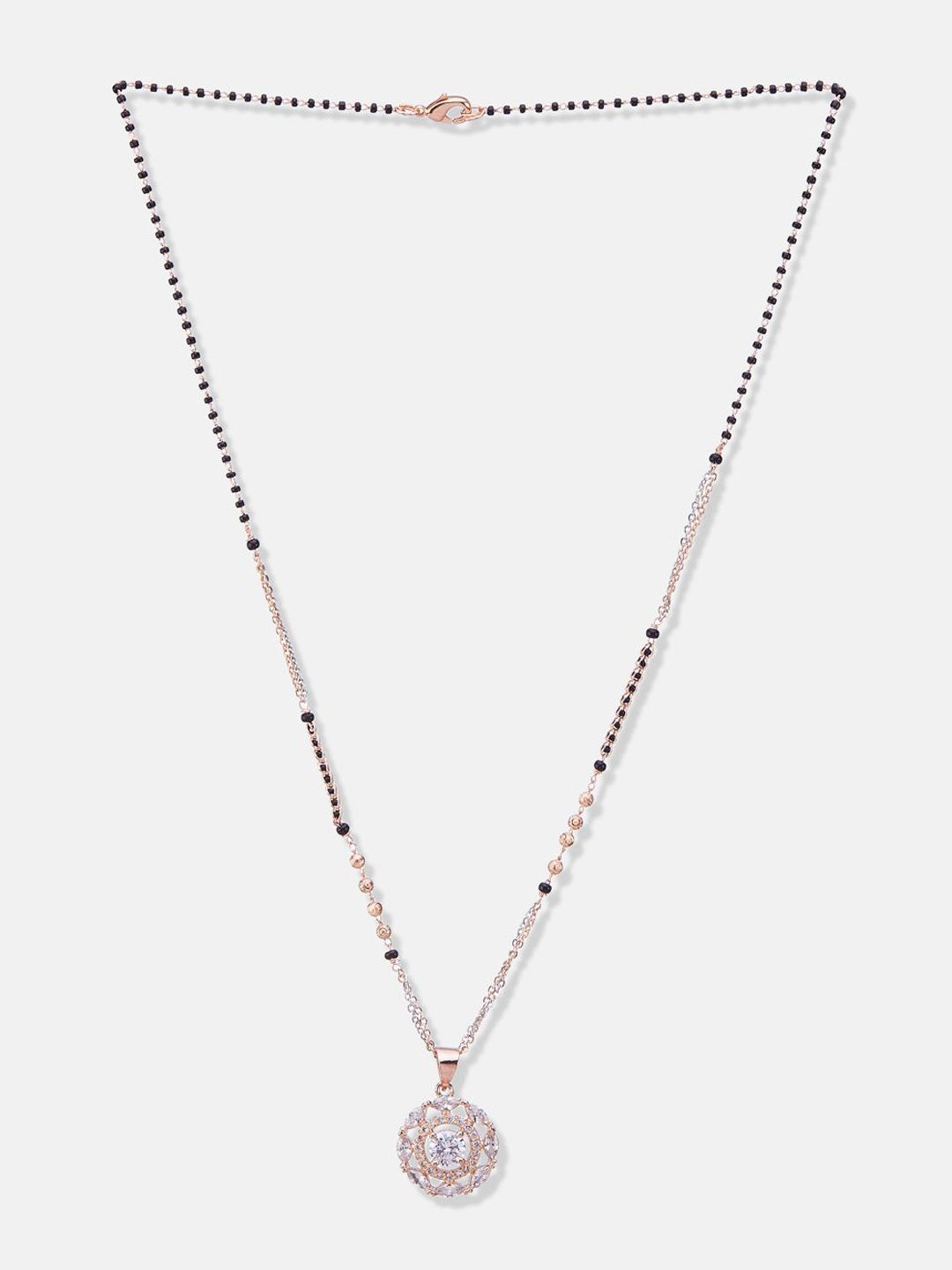 ATIBELLE Set of 2 Silver-Plated Cubic Zirconia Stones Studded and Beaded Mangalsutras