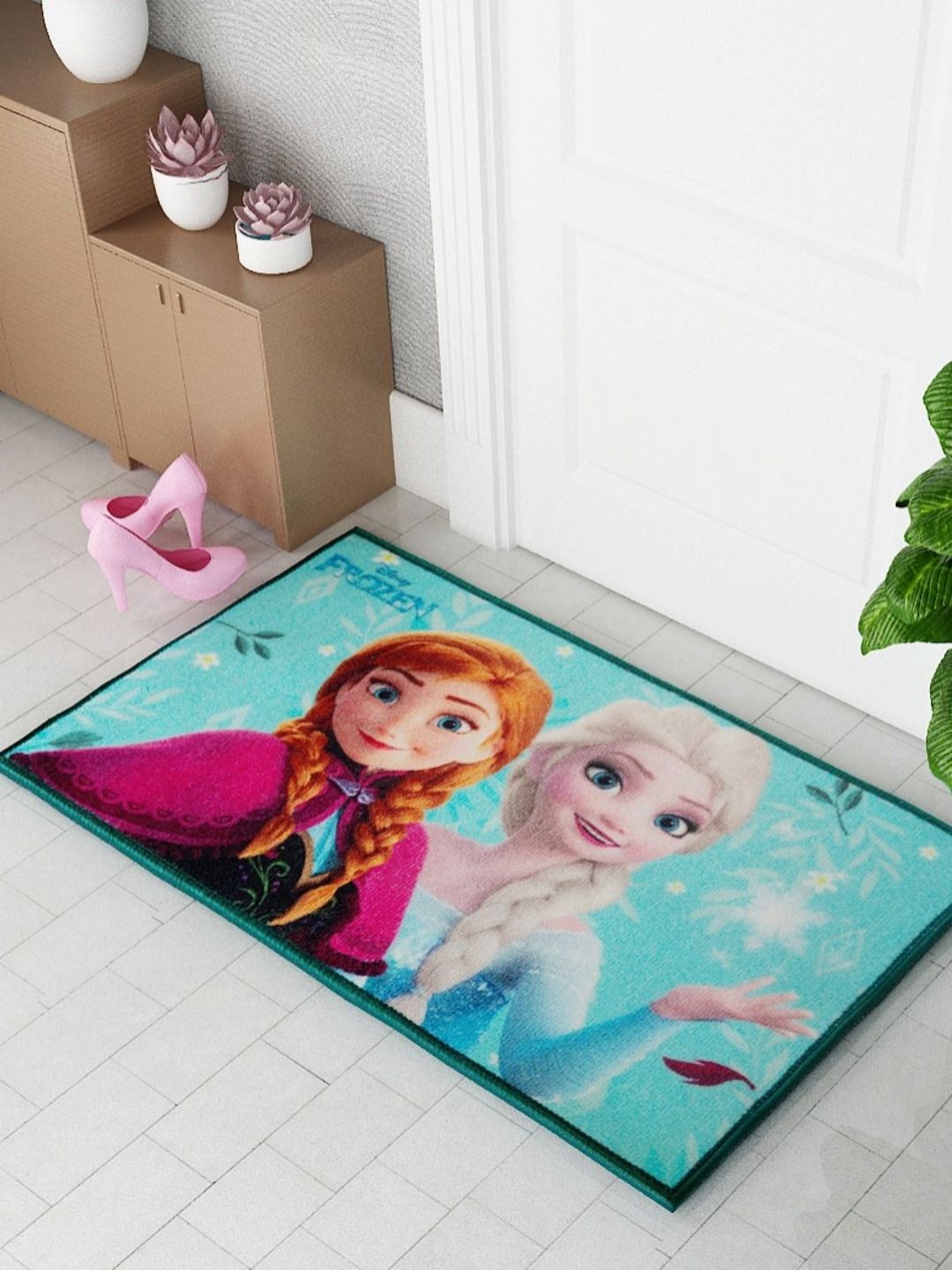 Athom Living Turquoise-Blue & Pink Printed Anti-Skid Doormat-image-46