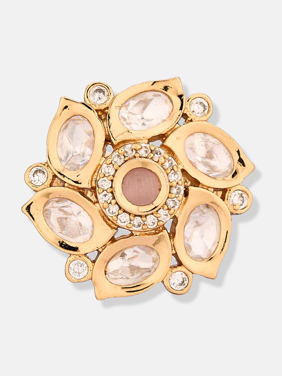 Atibelle set of 2 silver plated & polki kundan stone - studded  floral-shaped  rings