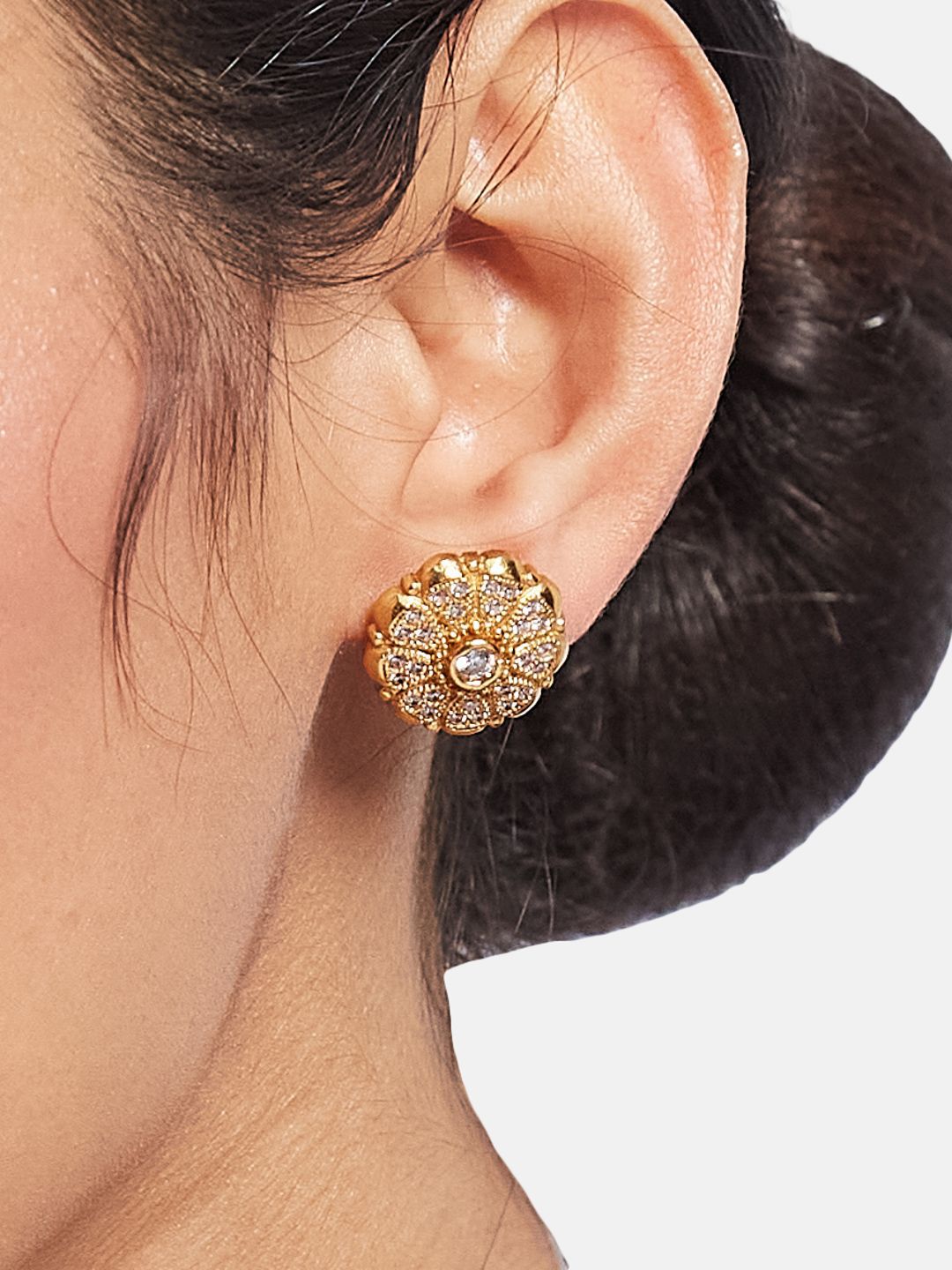 ATIBELLE Set Of 2 Gold-Plated Cubic Zirconia Studded Floral Shaped Meenakari Studs