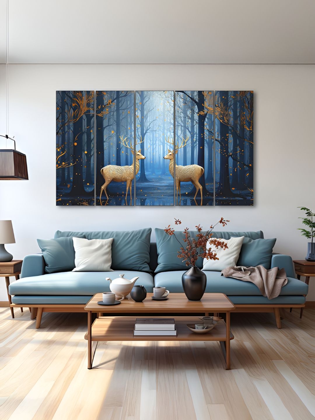 The Castle Decor Gold-Toned & Blue 5 Piece Wood Birds and Animals Wall Paintings-picture-32