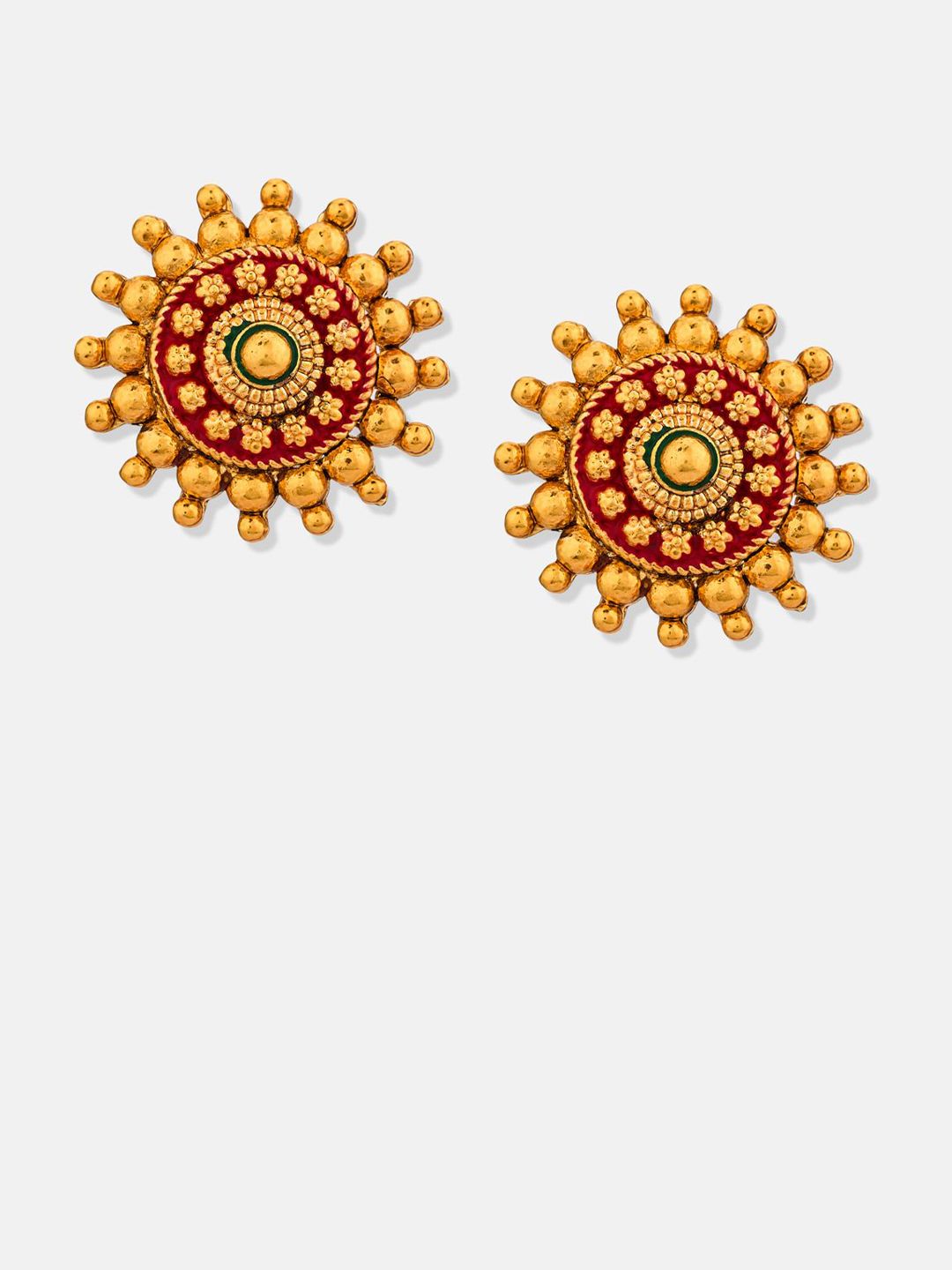 ATIBELLE Set Of 2 Gold-Plated Floral Shaped Meenakari Studs