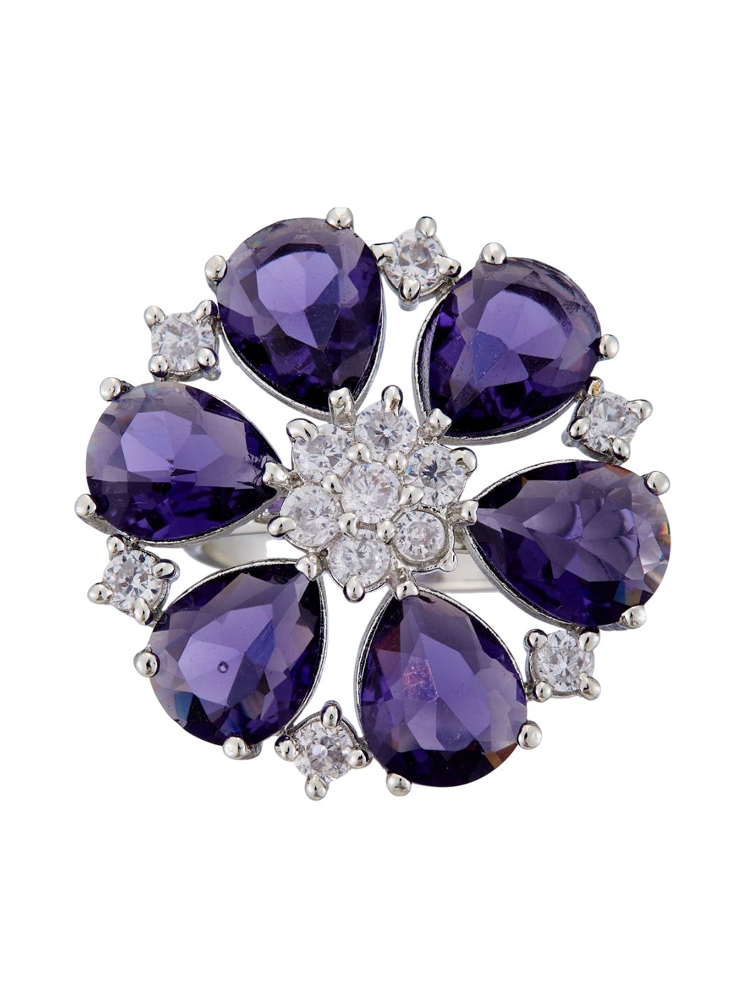 ATIBELLE Set Of 2 Silver-Plated Cubic Zirconia Stone Studded Adjustable Finger Ring