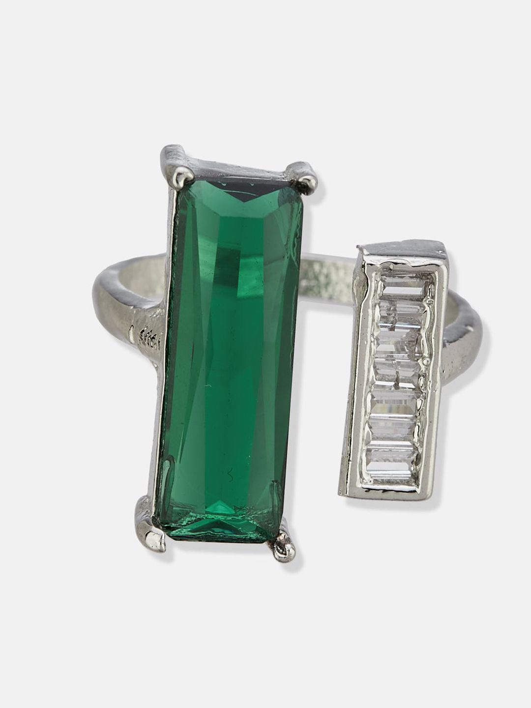 ATIBELLE Set Of 2 Silver-Plated Cubic Zirconia Stone Studded Adjustable Finger Ring