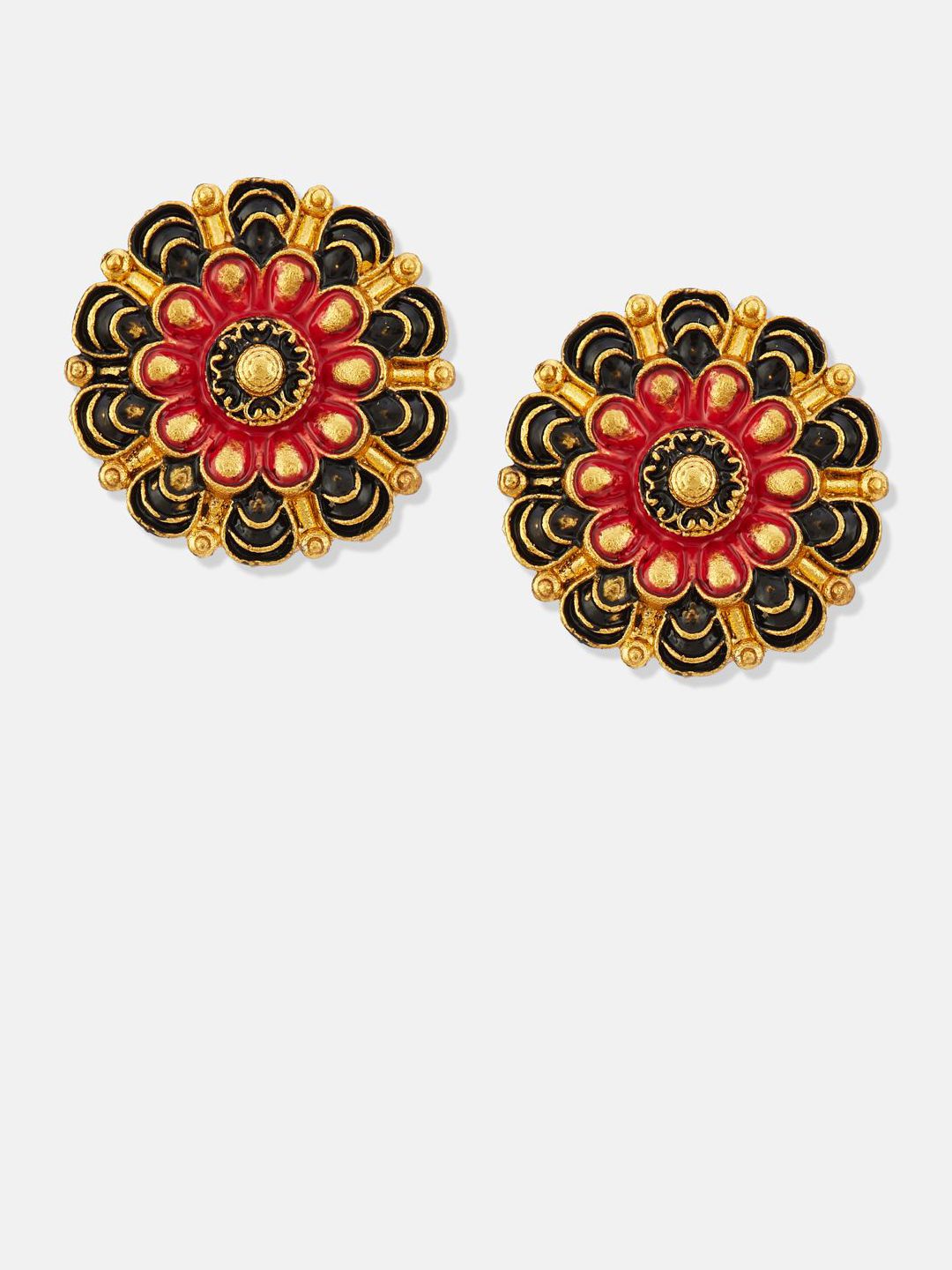 ATIBELLE Set Of 2 Gold-Plated Floral Shaped Meenakari Studs