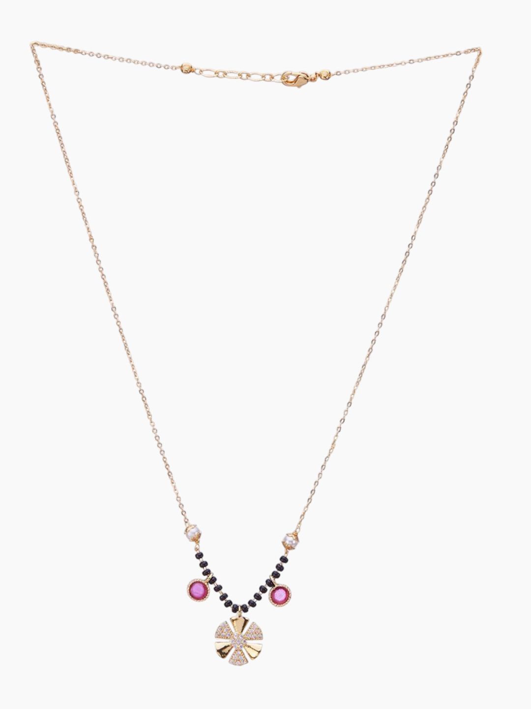 ATIBELLE Set of 2 Gold-Plated Cubic Zirconia Stones Studded and Beaded Mangalsutras