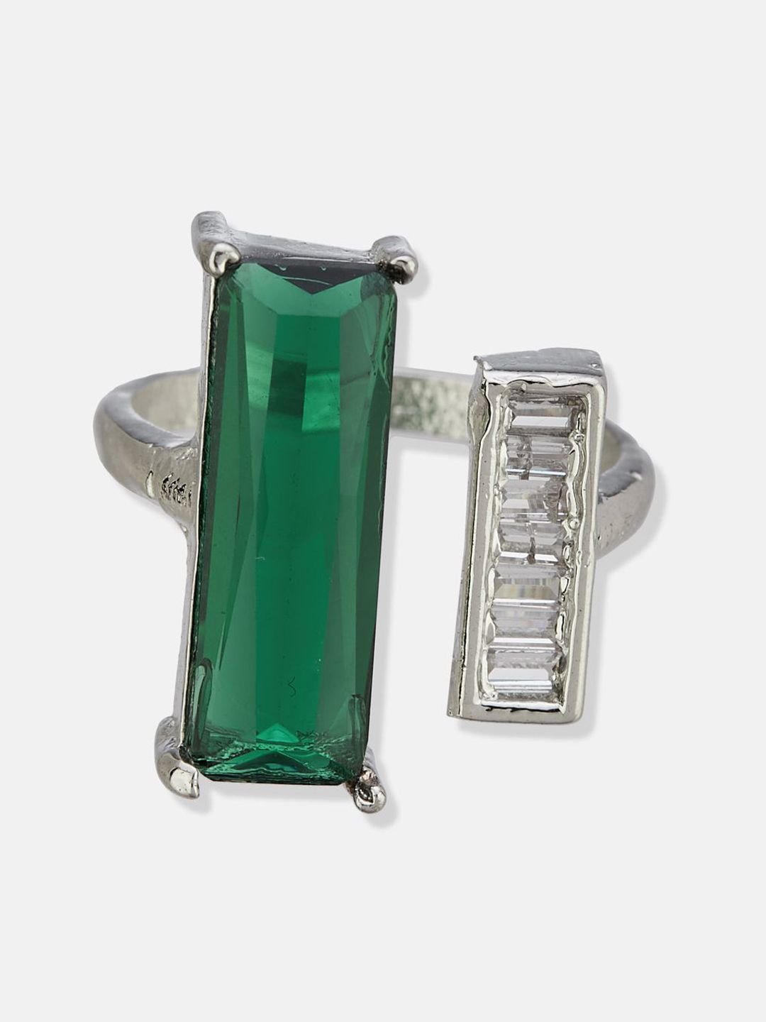 ATIBELLE Set Of 2 Silver-Plated Cubic Zirconia Stone Studded adjustable Finger Ring