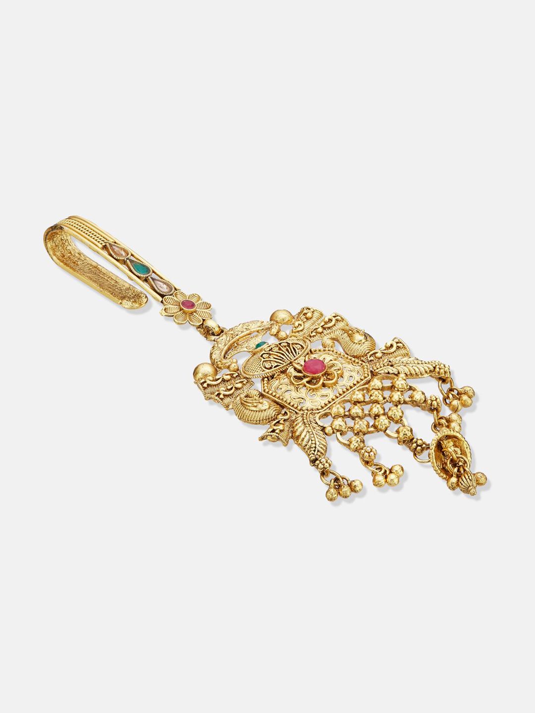 ATIBELLE Gold-Plated Artificial Stones Studded And Beaded Floral Shaped Bun Pin