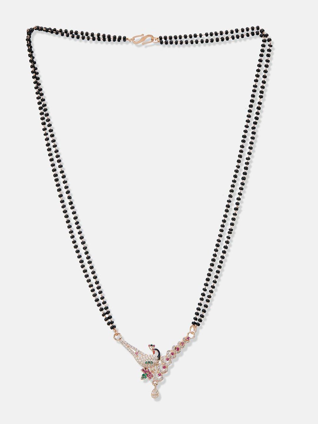 ATIBELLE Set of 2 Silver-Plated Cubic Zirconia Stones Studded and Beaded Mangalsutras