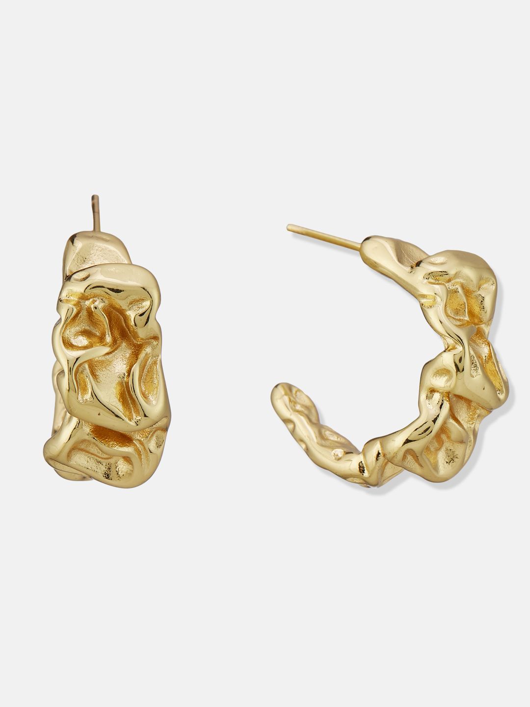 ATIBELLE Set Of 2 Gold-Plated Contemporary Shaped Textured Studs