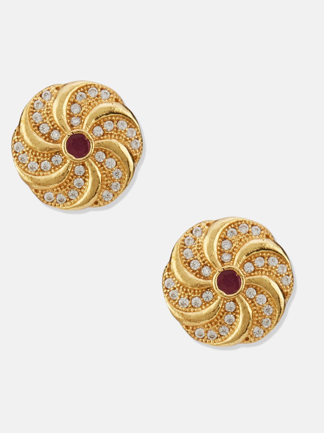 ATIBELLE Set Of 2 Gold-Plated Cubic Zirconia Studded Floral Shaped Meenakari Studs